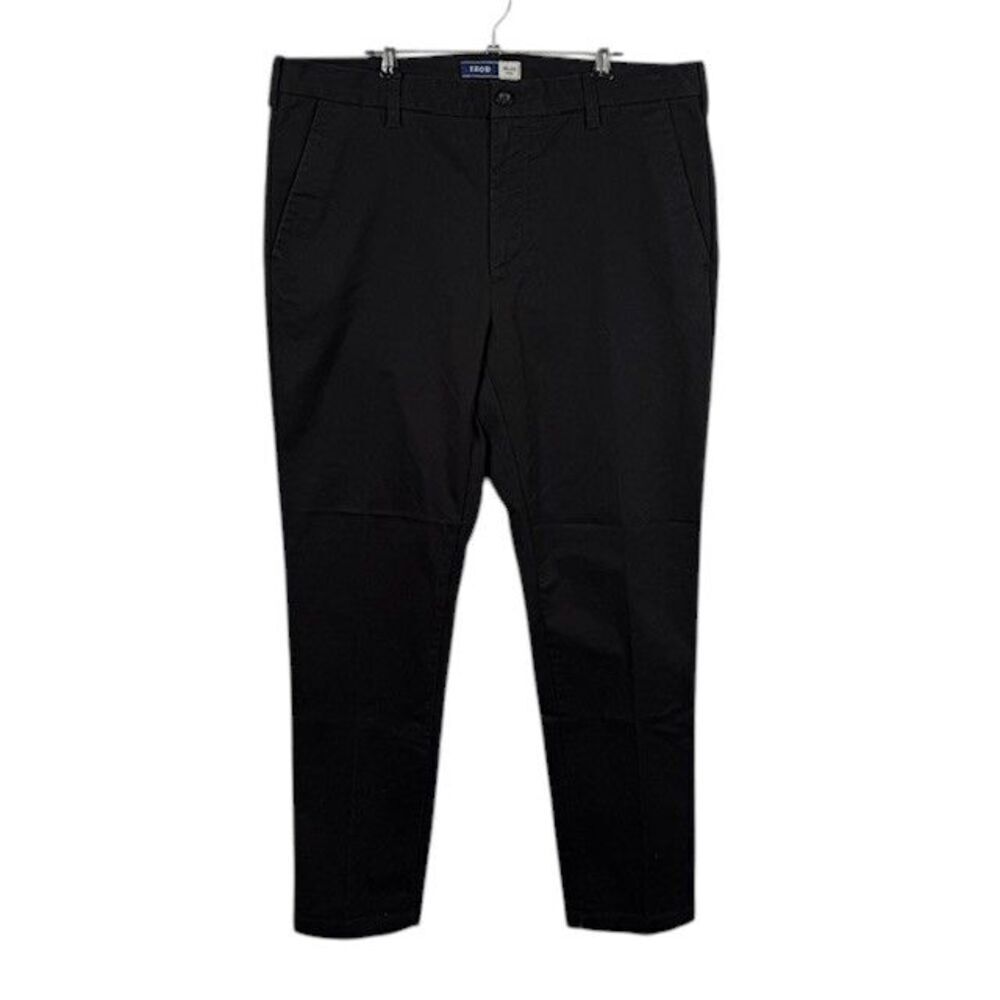 IZOD‎ Slim Fit Black Chino Trousers Flat Front Pockets Casual Size 36x32